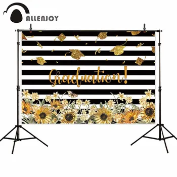 

Allenjoy graduation background sunflower stripes sequin caps celebration butterfly backdrops photocall photobooth photo prop