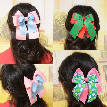 

10pcs 6"C- Double Cheer Leader Sweet Solid Print Bow Elastic Hair ropes Kids Hair ties Adorable Ponytail Holder Hair Accessories