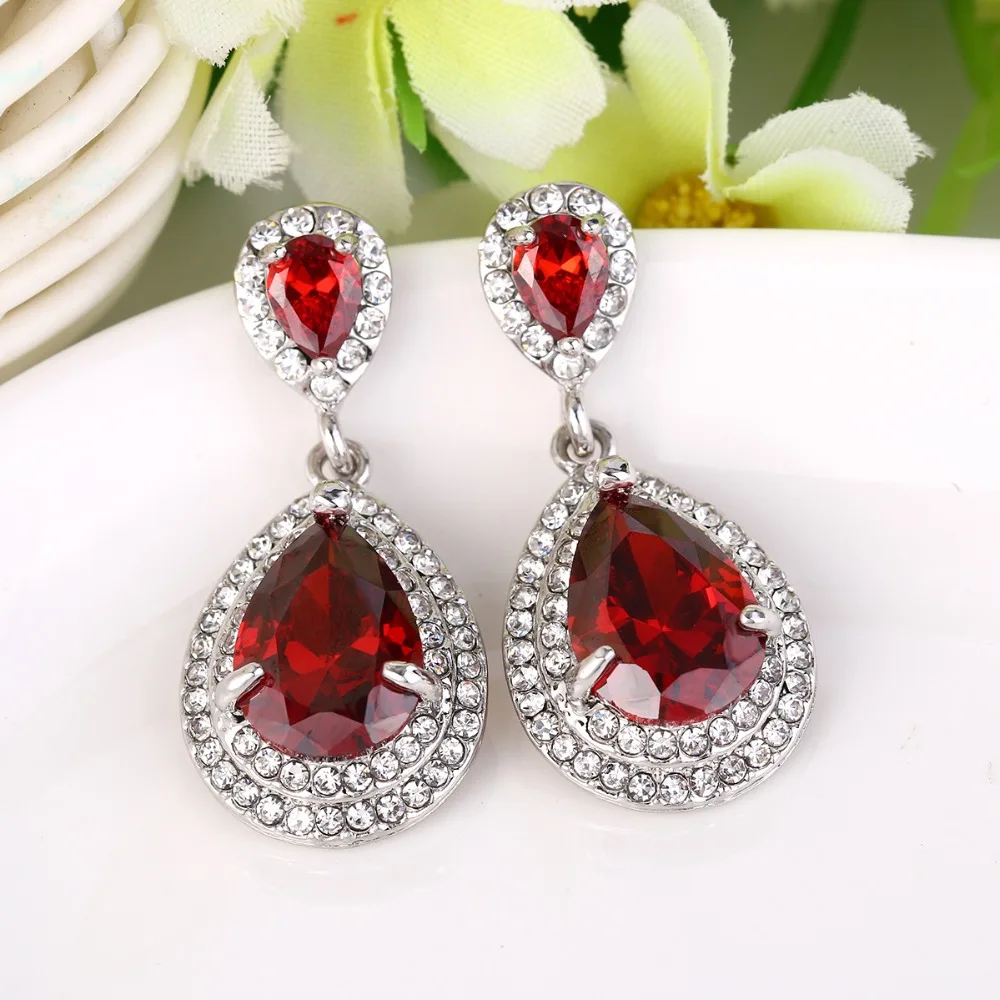 

Tuliper Halo Teardrop Bridal Earrings Cubic Zircon Rhinestone Earrings Wedding Accessories Party Jewelry Green/Blue/Red