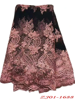 

Gold African Lace Fabric 2019 High Quality Lace French Mesh Fabric Beaded Stones Nigerian Swiss Lace Fabrics for Dress ZJ005