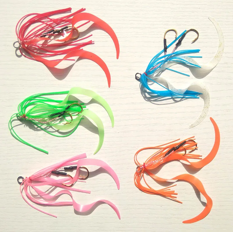 

12# 10pcs Silicone Skirt Assist hook jigging hook sea fishing hook Jig head fishing hook super strong
