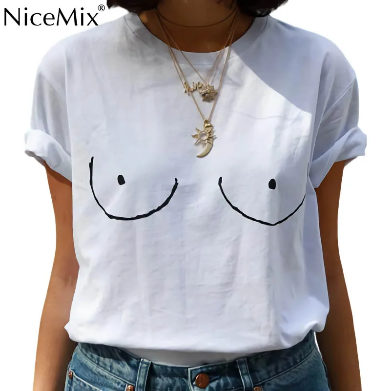 

NiceMix Brand New 2019 Summer Tumblr T-shirt Women Tops Tees Printed Funny TITTIES BOOBS BOOBIES TShirt Femme Camisetas Mujer