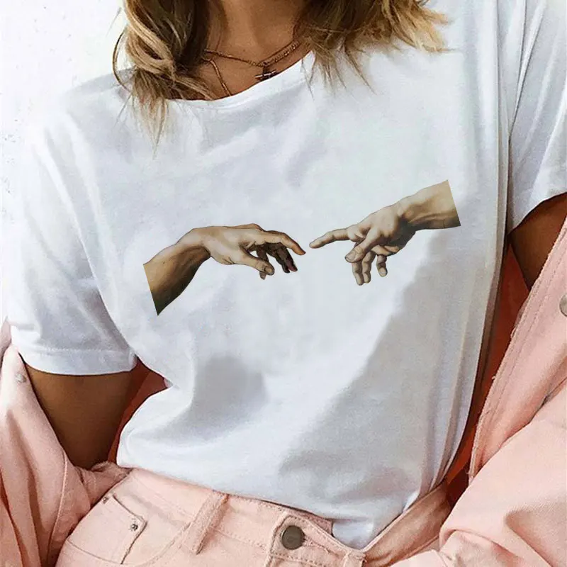 2019 chemise coréenne femmes mode David Michelangelo imprimer Blouses mode Harajuku manches courtes grande taille blanc femmes dessus de chemise