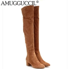 Г. Новинка, высокое качество, большие размеры 31-45, замшевые сапоги выше колена на молнии черного, коричневого и серого цвета, осенне-зимние женские сапоги, X1637