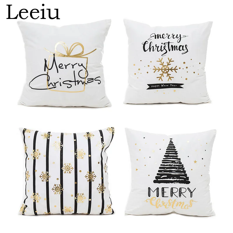 

Leeiu Happy New Year Christmas Decoration Pillow Case For Home Soft Fabric Merry Christmas Cushion Covers Party Supplies
