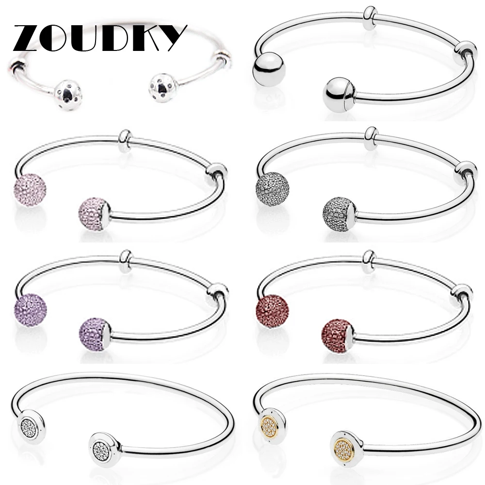 

New 100% 925 Sterling Silver Color Snake Chain Bracelets & Bangles Clear CZ Fit European Charm Beads For Women Gift Diy Jewelry