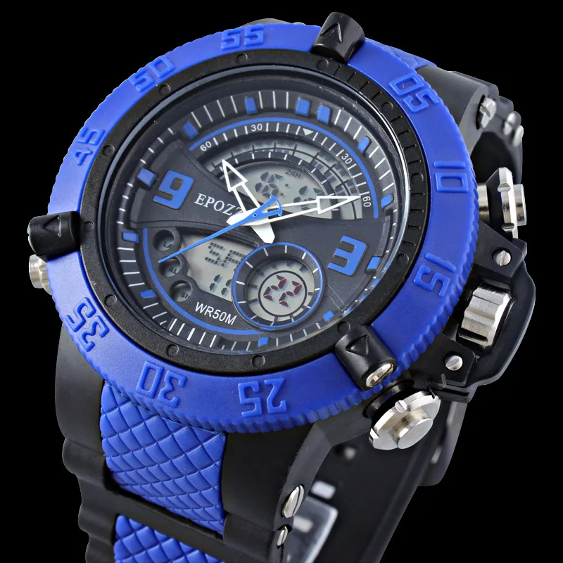

EPOZZ golden ring Big face large dial Watch men Analog Digital dual display Sport hours male clock relogio masculino Hodinky