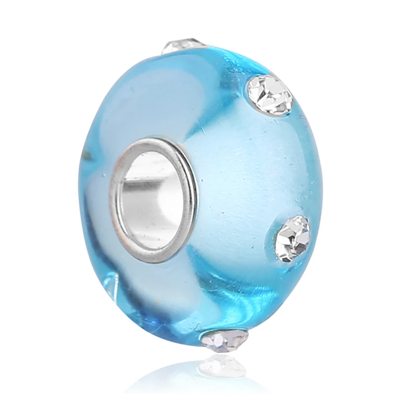 

Crystal Stone Blue Murano Glass Bead Charms Fit Pandora Style charms bracelet necklace fashion Jewelry