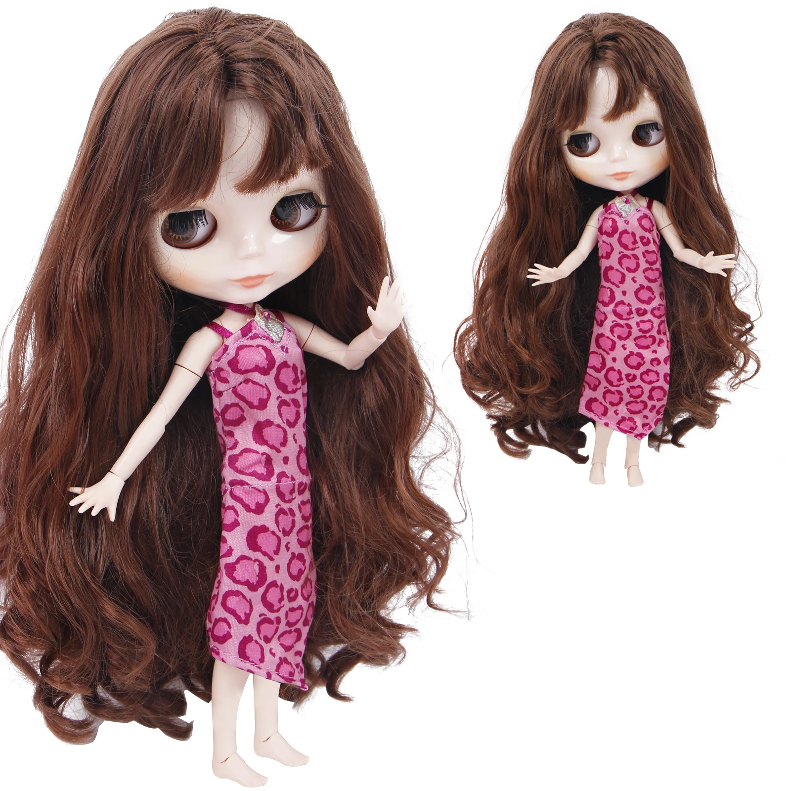 

1 Set Fashion Cute Pink Leopard Print Slip Dress Dinner Party Gown Doll Accessories Clothes for Blythe Doll 11.5 Inch Kid Toy