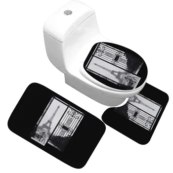 

Paris Tower Scenic Bath Mat 3 Piece Set Toilet Cover Decoration Foot Mat Non-slip Absorbent Bathroom Door Mat Bath Rug Carpet