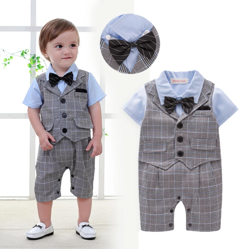 color petrolero Proponer 1 año de edad, ropa para bebé, bonito verano, recién nacido, niños,  caballero, fiesta, lazo de cuadros, corbata, ropa de un solo pecho|Peleles|  - AliExpress