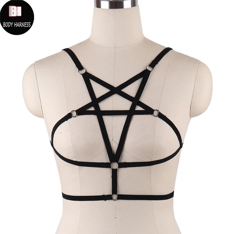 Women Sexy Crop Top Bondage Harness Fetish Elastic Cage Bra Rave Wear Body Harnesses Lingerie Sexy Pastel Goth Suspender Bralett