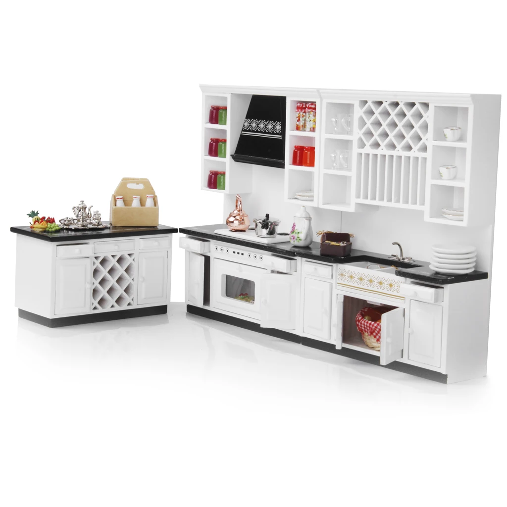 1:12 Кукольный дом миниатюрная кухня белый деревянный шкаф набор мебель