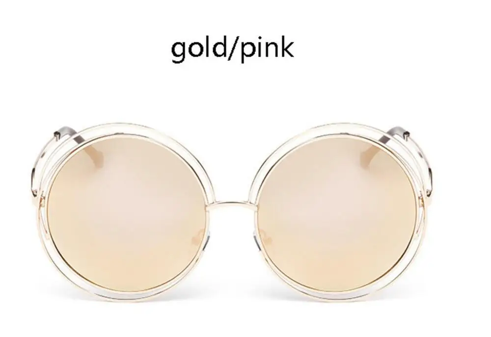 Розовые, желтые солнцезащитные очки для женщин, большие круглые солнцезащитные очки в стиле ретро, роскошные брендовые дизайнерские круглые очки oculos feminino - Цвет линз: gold pink