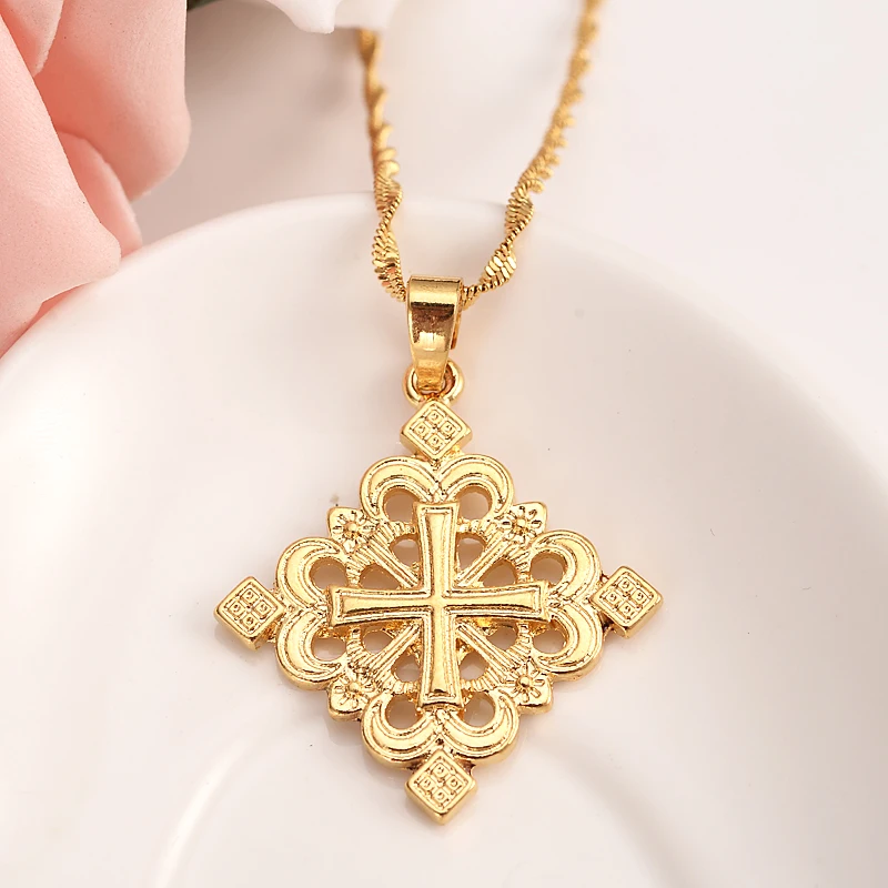 Men Gold color Coptic Cross Pendant 