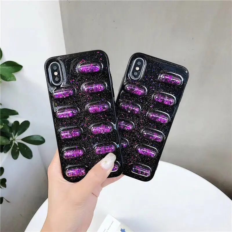 Hazy beauty Luxury Glitter Pills Patterned Silicone Cases For iPhone X XS XR Max Case iphone 6 7 plus 8 8plus Back Cover |