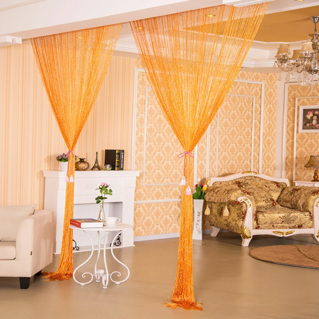 New Flash Silver Curtain Doors and Windows Separate Yarn Transparent Curtains Home Decorations Flashing Lines Shining Tassels - Цвет: Orange