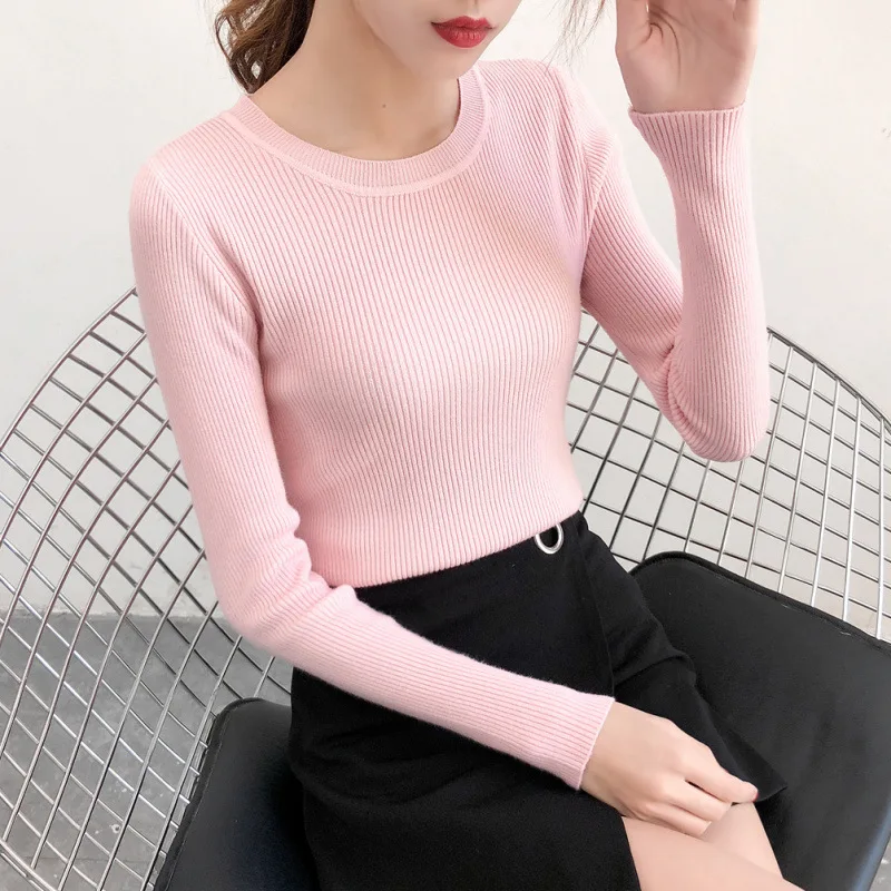 2019 Autumn Winter Ribbed Women Pullovers Sweater O-Neck Knit Office Lady Basic Sweaters Jumper Stretchy Bottoming Shirt Tops 2019 Autumn Winter Ribbed Women Pullovers Sweater O-Neck Knit Office Lady Basic Sweaters Jumper Stretchy Bottoming Shirt Tops