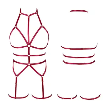 

Red Lingerie Strappy Chest Belt Tops Cage Elastic Plus Size Garter Belts Night Clubs Wear Punk Goth Full Body Harness Bra Women