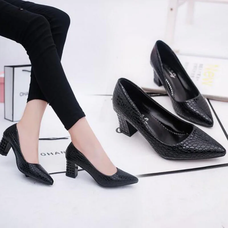 

Women Ladies Casual Shallow Mouth Single Shoes Pumps,Pointed Toe Rubber Non-slip Breathable Square Heels Platform Shoes