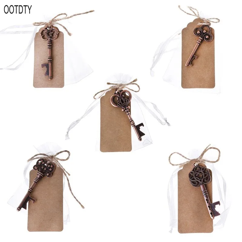 

Portable Alloy Key Shaped Skeleton Beer Wine Bottle Opener Wedding Party Souvenir Gifts Tools Keychain With Escort Tag Card