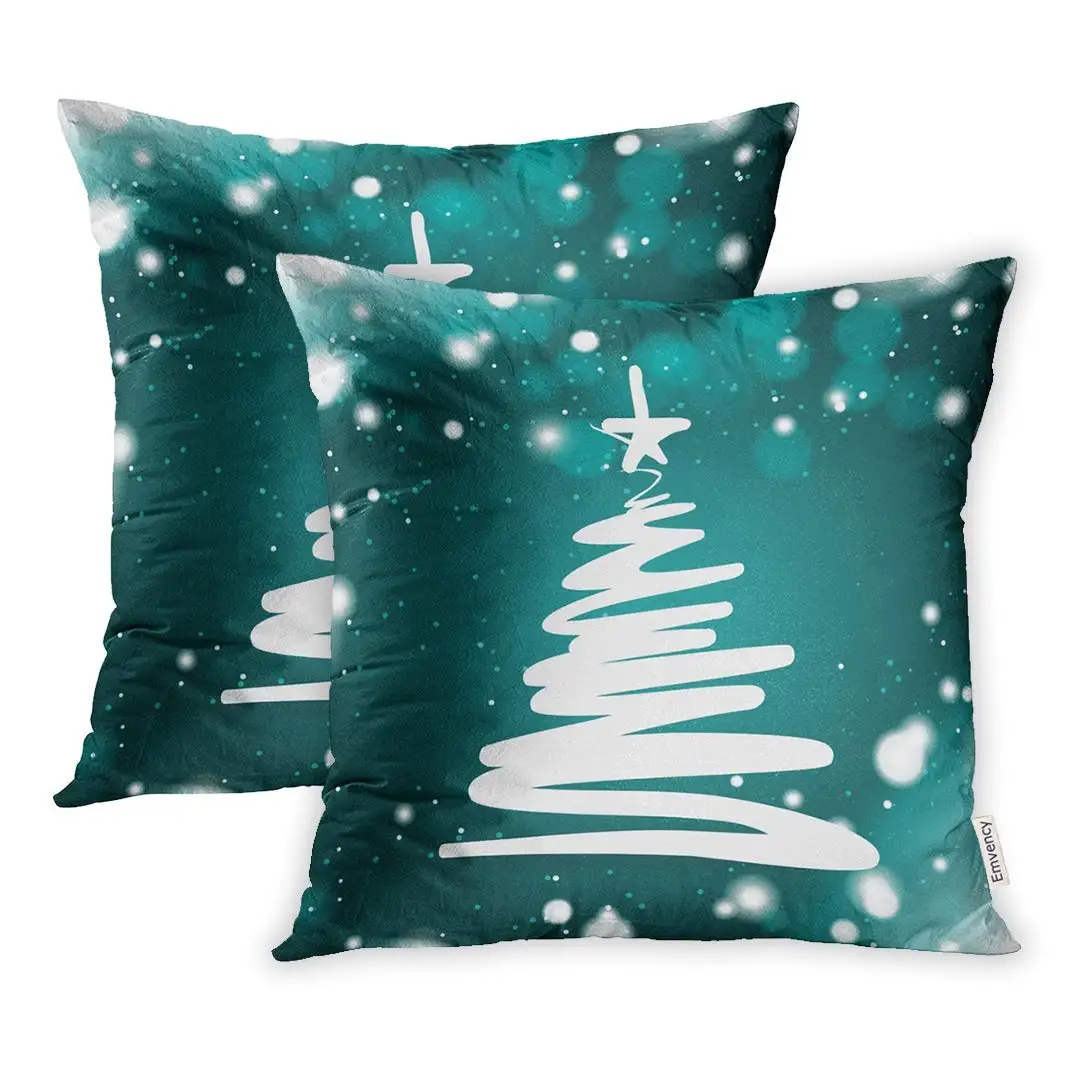 3D Pillow Covers Inches Line Scribbled Green Christmas Tree Squiggle Xmas Case Two Sides Print Pillowcase | Дом и сад