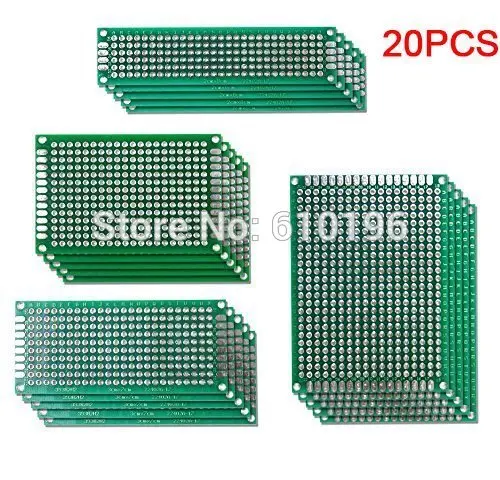 

20PCS/LOT 5x7 4x6 3x7 2x8 CM Double Side Copper Prototype PCB Universal Board Experimental Development Plate For Arduino