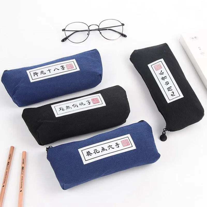 

Coloffice 1PC Creative Chinese Gest Kungfu Cheats Canvas Pencil Bag School Student Pencil Case Storage Stationery Bag