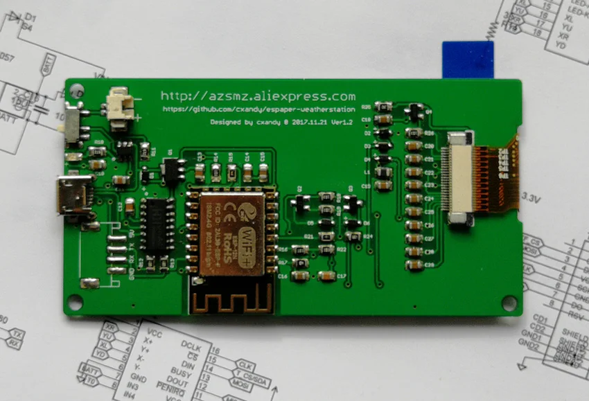 AZSMZ электронная бумага 2," дисплей Esp8266 Wi-Fi EINK YahooApi с открытым исходным кодом github(espaper Погодная станция