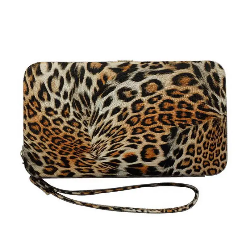 

KANDRA Women Leopard Hinge Wallet 2019 Fashion New Leather Wristlet Clutch Long Wallet Phone Bag Money Coin Pocket Card Holder