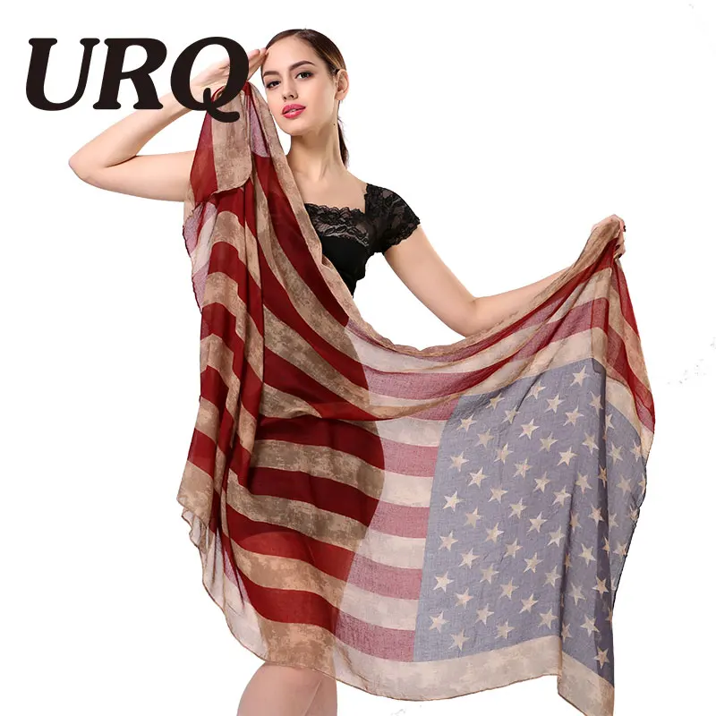 Новые дизайнерские Для женщин Винтаж западный стиль американский флаг шарф женские длинные хлопок, вискоза Шарфы для женщин шаль палантин