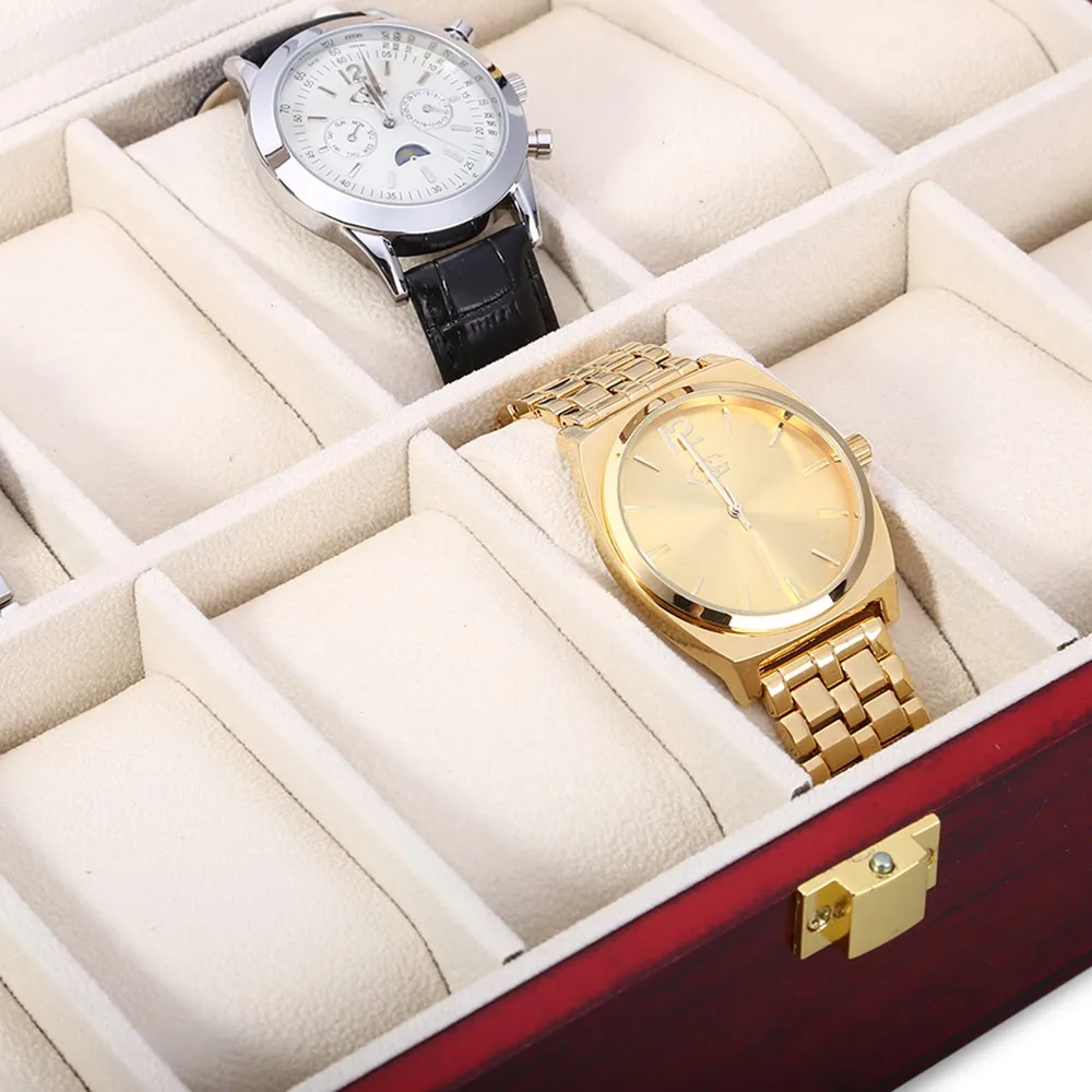 High Quality 12 Slots Elegant Wood Watch Display Case Watches Box Glass Top Jewelry Storage Organizer caixa para relogio 5
