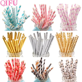 

QIFU 25pcs Drinking Straw Paper Straws For Kids Birthday Party Wedding Christmas Decoration Party Environmental Chevron Drinking
