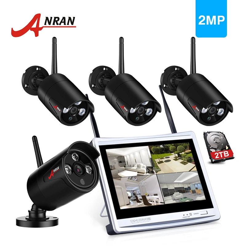 

ANRAN P2P 1080P 12 Inch LCD Monitor 4CH NVR Hard Disk 2.0MP 3 Array IR Outdoor Wireless IP WIFI Camera Security CCTV System