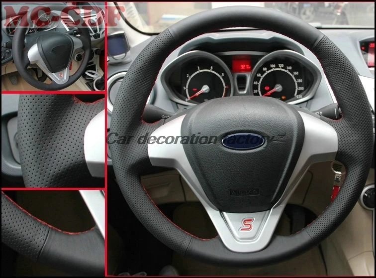 Автомобильный-Стайлинг искусственный кожаный чехол рулевого колеса автомобиля для Ford Fiesta 2008-2013 Ecosport 2013- автомобильные аксессуары