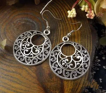 

2020 New Spring Bohemia Tibet Jewelry Tibetan Silver Vintage Round Pendnat Flower Retro 1pair for Women Hot MK-015
