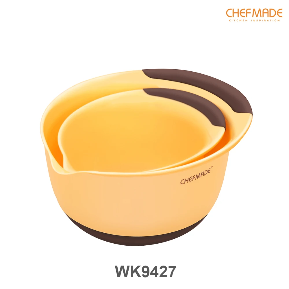 

CHEFMADE 3-Quart Mixing Bowl with Pour Spout,Non-Slip Silicone Basin Plastic Container （Big Size）, FDA Approved