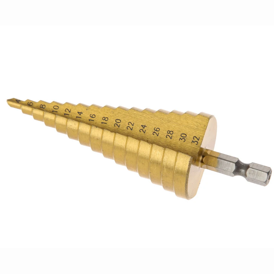 

Professional HSS Steel Large Step Cone Hex Shank Coated Metal Drill Bit Cut Tool Set Hole Cutter 4-12/20/32mm