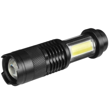 

Portable Mini Black Q5 +COB 4000LM Waterproof LED Flashlight Zoom LED Torch penlight Use AA 14500 Battery Lighting lantern