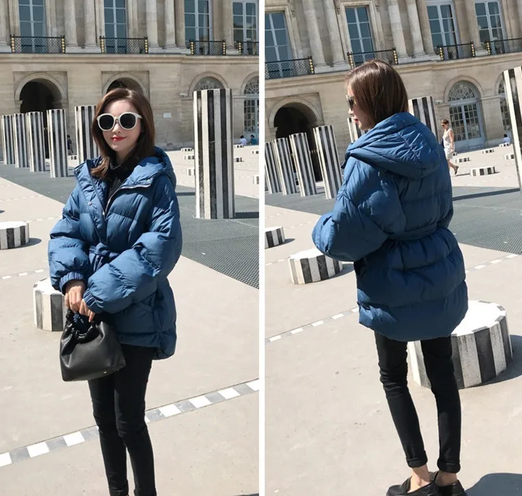 Модная синяя плотная Талия толстая пуховая хлопковая куртка 2018 зимняя куртка пальто женское плюс размер с капюшоном теплое женское