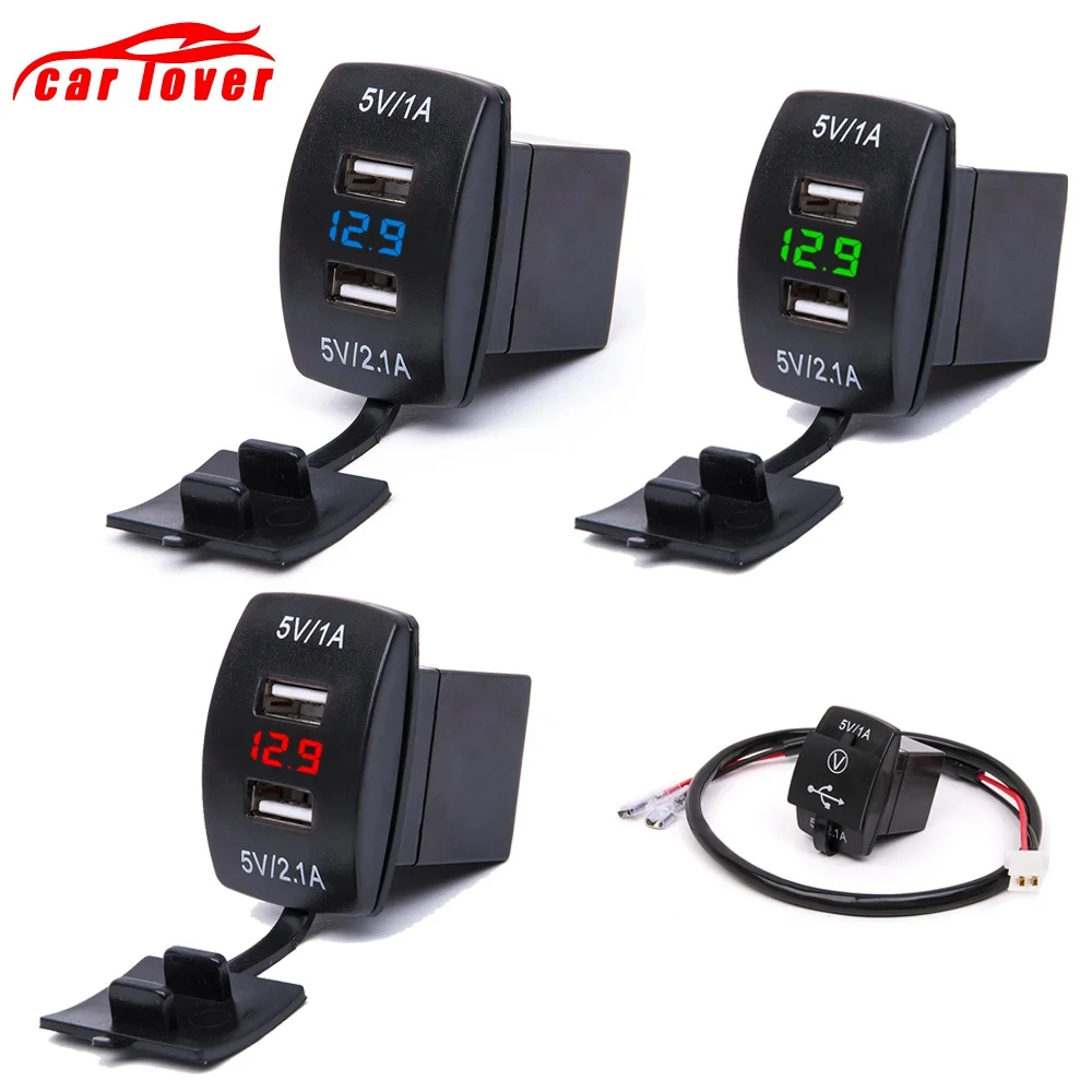 

Waterproof 12V-24V Mini Micro Dual USB Plug + Car Motorcycle Cigarette Lighter Socket Car Charger + LED Digital Voltmeter Meter