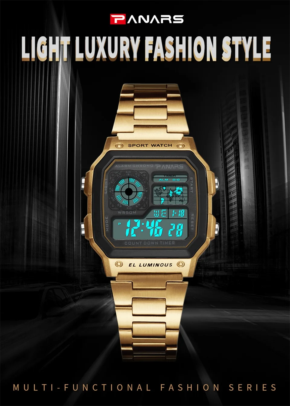 SYNOKE Модные женские спортивные цифровые часы из нержавеющей стали, светодиодные роскошные брендовые водонепроницаемые плавательные цифровые часы, подарок для дам