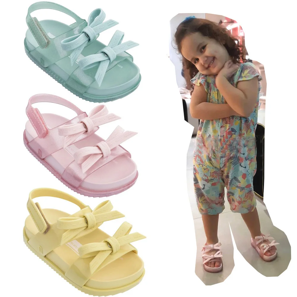 Мини Мелисса 2 слои лук Бразилия прозрачные босоножки для девочек летние детские сандалии Обувь фирмы Melissa нескользящая обувь для девочек принцесса сандалии