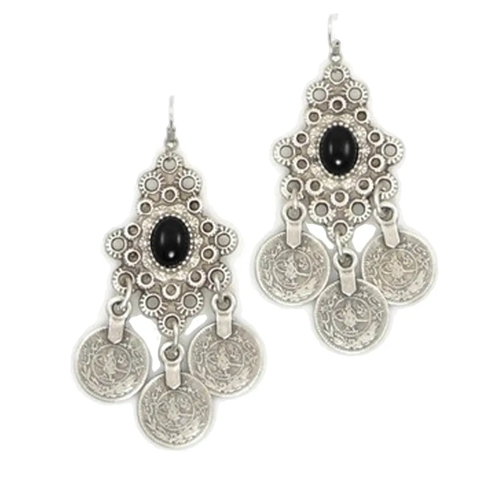 

1 pair/Vintage Silver Turkish Coin Earrings floral design Gypsy Beachy Ethnic Tribal Festival Jewelry Turkish Bohemian Earrings