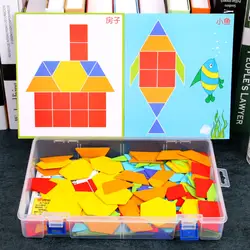 170 шт./компл. красочные деревянные Tangram головоломки игрушечные лошадки геометрическая форма игры Забавный творчество