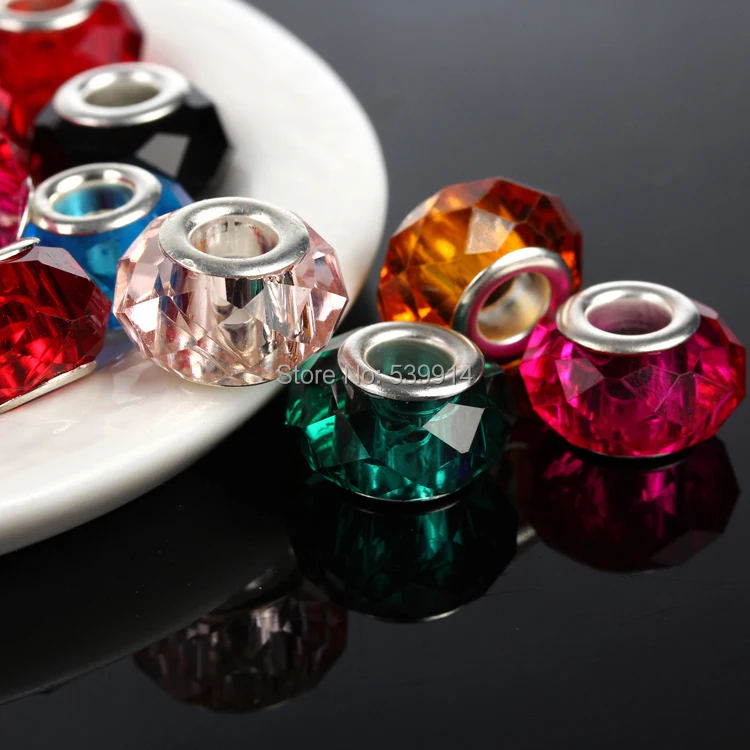 Free Shipping 9*14mm Mixed Colorful Crystal Big Hole Loose Beads 100pcs