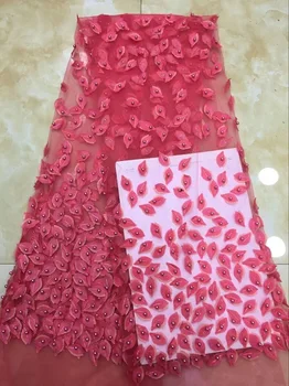 

Nigerian Lace Fabric 2018 High Quality 3D Lace African Lace Fabric Red French Tulle Lace Fabric For Wedding X1109