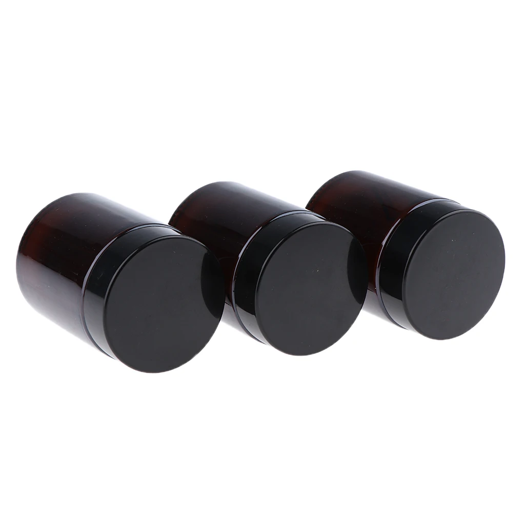 3Pcs 100ml Dark Brown Empty Makeup Jar Pot Travel Face Cream Lotion Cosmetics Glass Containers  Bottles