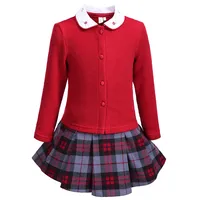 Pettigirl Varejo Primavera/Outono Conjunto de Roupas Menina Sólidos Tops E Saia Da Grade Todos Os Dias o Desgaste Crianças Roupas G-DMCS908-874