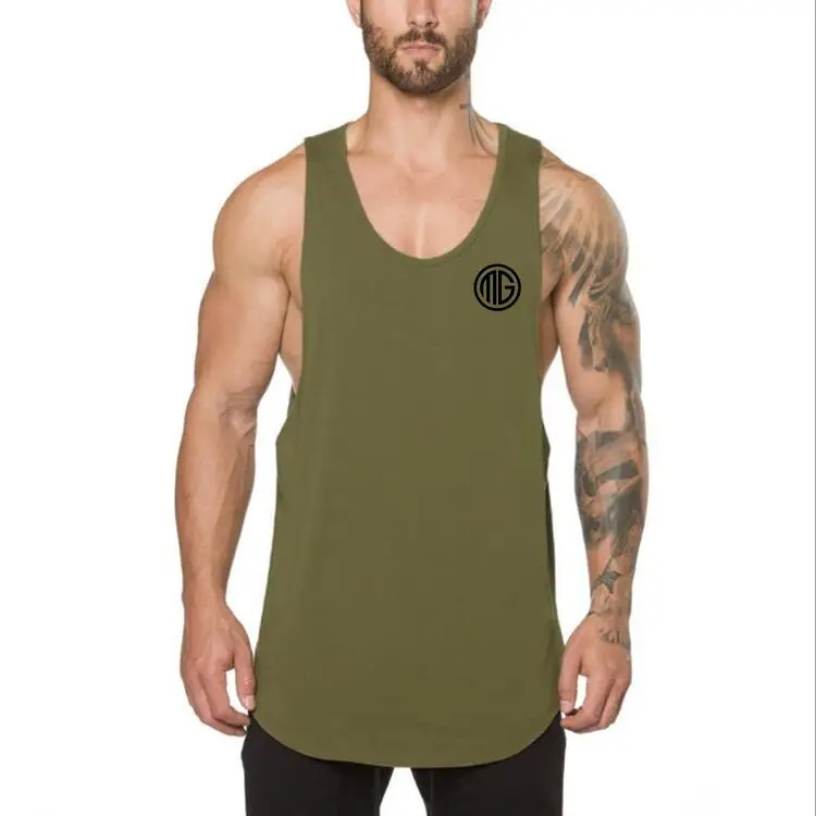 Брендовые мужские рубашки без рукавов, летние хлопковые мужские майки, топы для тренажерного зала, одежда для бодибилдинга, майки для фитнеса, футболки - Цвет: ArmyGreen02